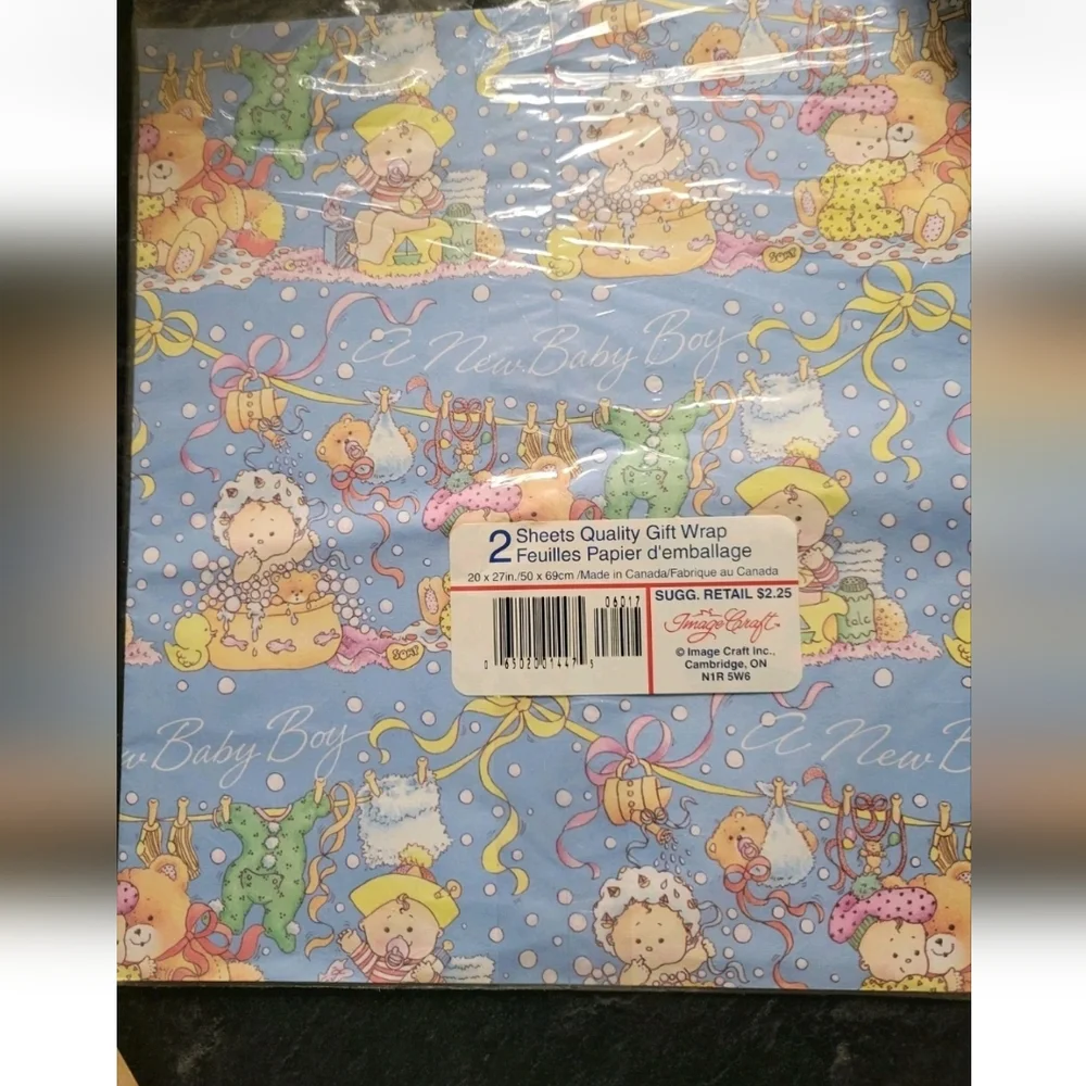 NEW Vintage Baby Shower Gift Wrapping Paper Art Deco MCM American Greetings 60s